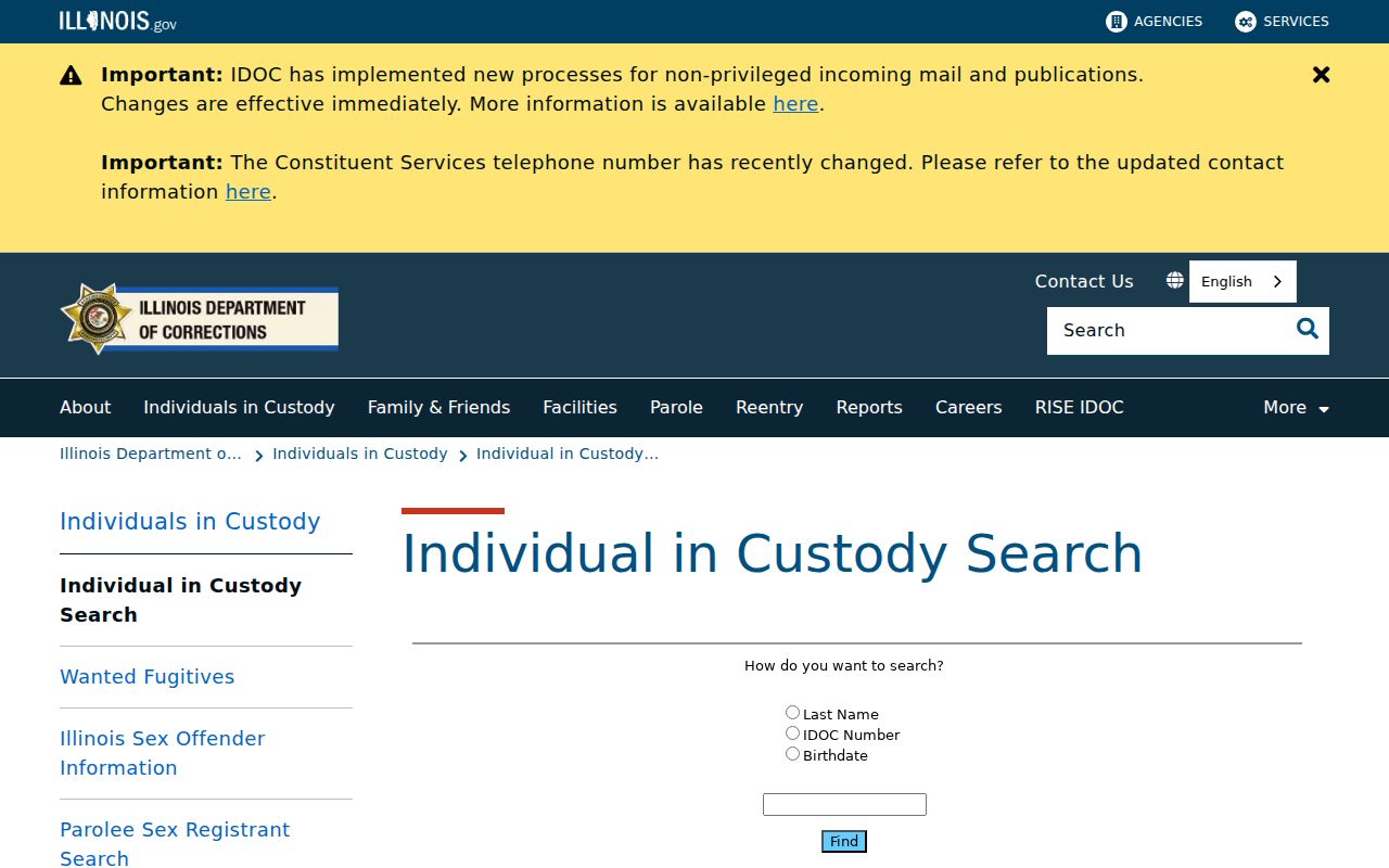 Williamson County arrest lookup through IDOC custody search