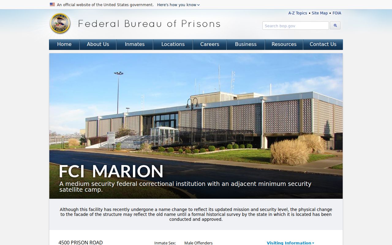 Federal facility source relevant to Marion criminal record searches