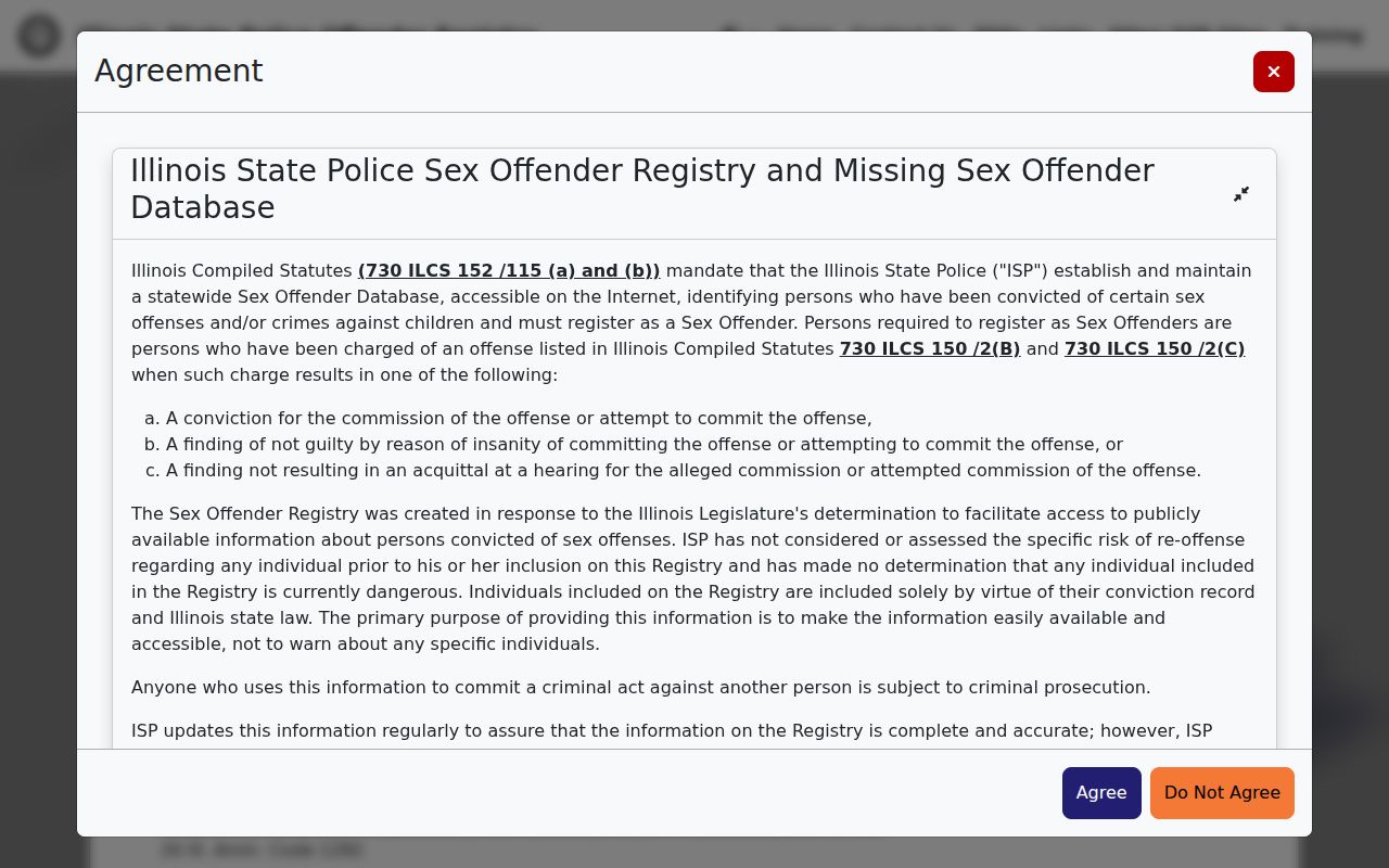 Williamson County sex offender search Illinois registry disclaimer